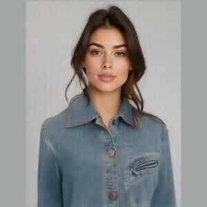 Company Ellen Tracy Blue Medium Wash Denim Classic Fitted Stretch Jean Jacket 8